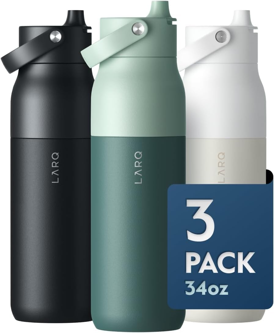 LARQ Jolly Good Gift Set - 3x Bottles Swig Top 34oz - Insulated Stainless Steel Water Bottles With Built-In Silicone Handle | Thermos, BPA Free| Keep Drinks Cold for 24 Hour