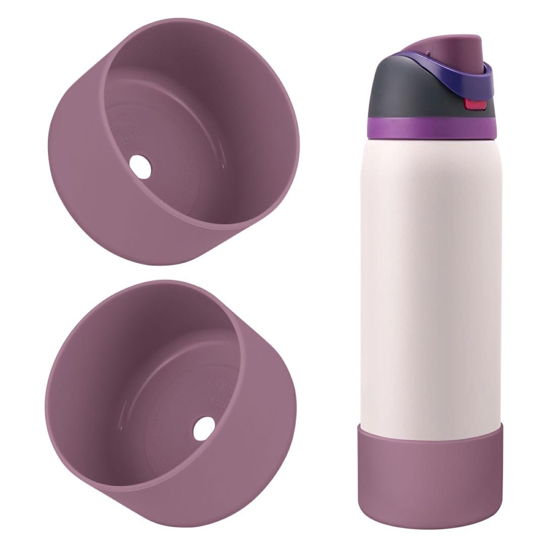 2PCS Silicone Water Bottle Boot, Compatible with Owala 24oz 32oz 40oz, Protective Anti-Scratch & Anti-Dent No Noise Sleeve Cover for FreeSip/Twist/Flip Water Bottles (Burgundy, 24 Ounces)