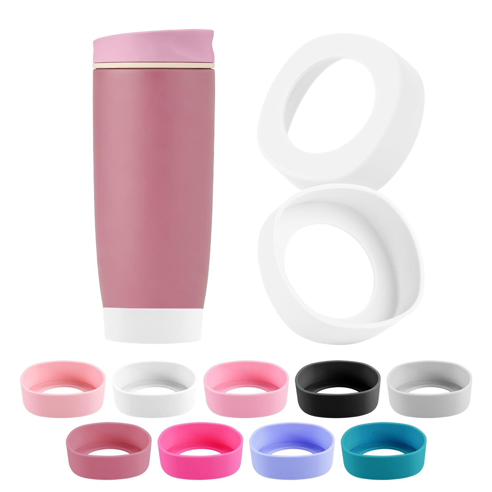 2PCS Silicone Boot for Owala SmoothSip Slider Tumbler 12oz 20oz, Protective Anti-Slip Bottom Coffee Travel Mug, BPA Free for Owala Accessories (Pink)