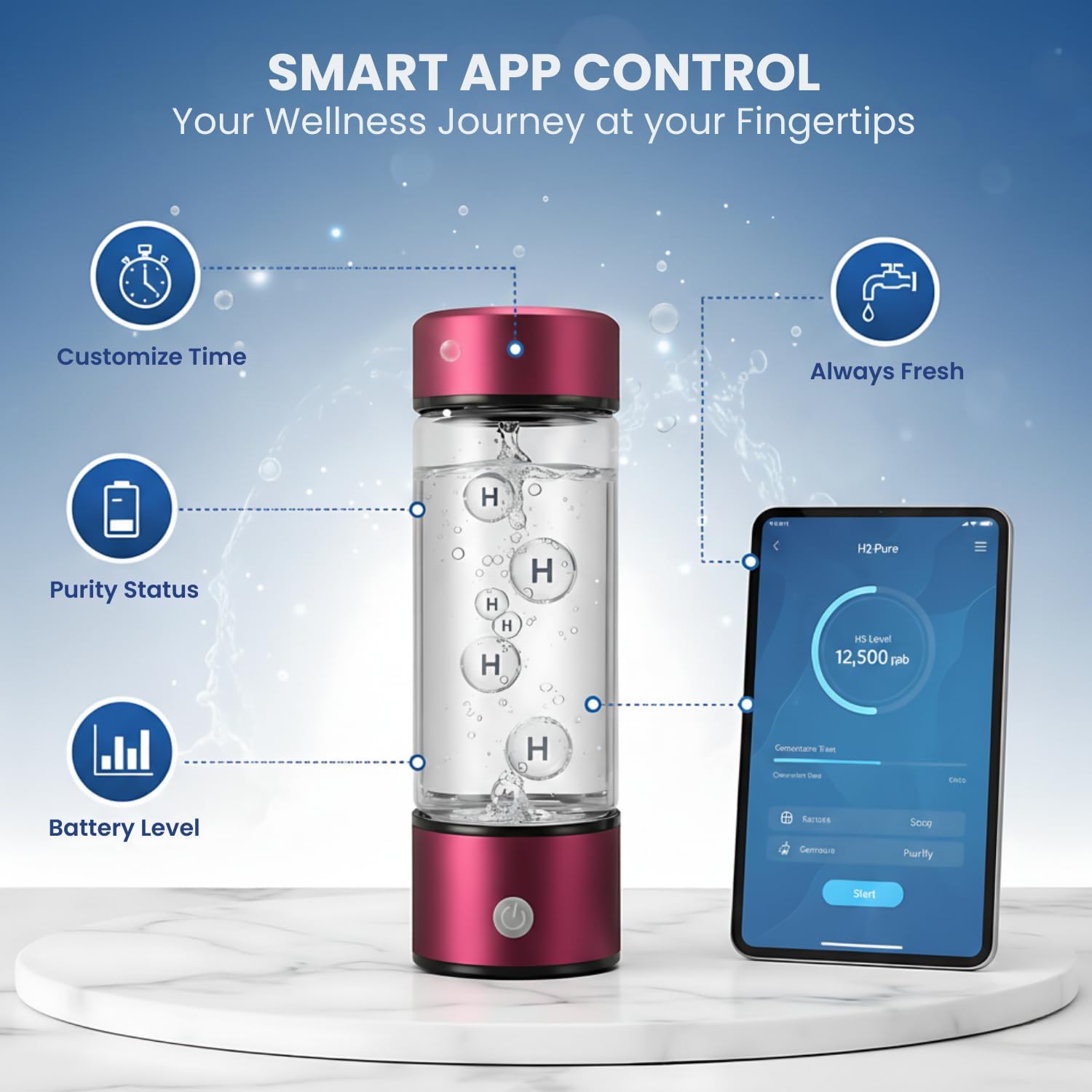 Hydrogen Water Bottle – Portable & Rechargeable – Enhance Hydration with Hydrogen-Rich Water Red