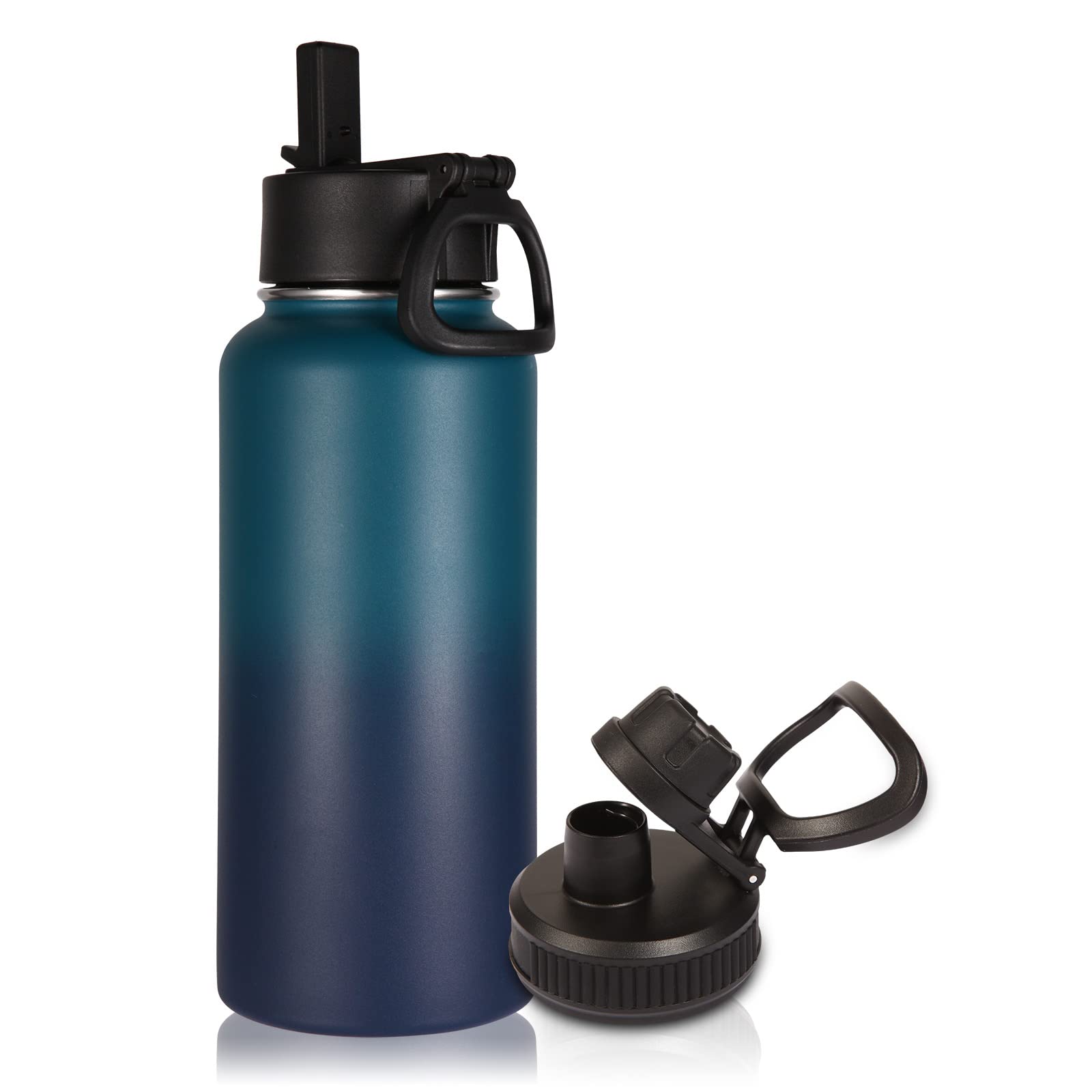 Volhoply 32 oz Insulated Water Bottles Bulk 8 Pack with Straw Lid & Spout Lid,Stainless Steel Sports Water Bottle,Double Wall Vacuum Cups,Leakproof Wide Mouth Metal Flask for Hiking,Camping(Mix,8)