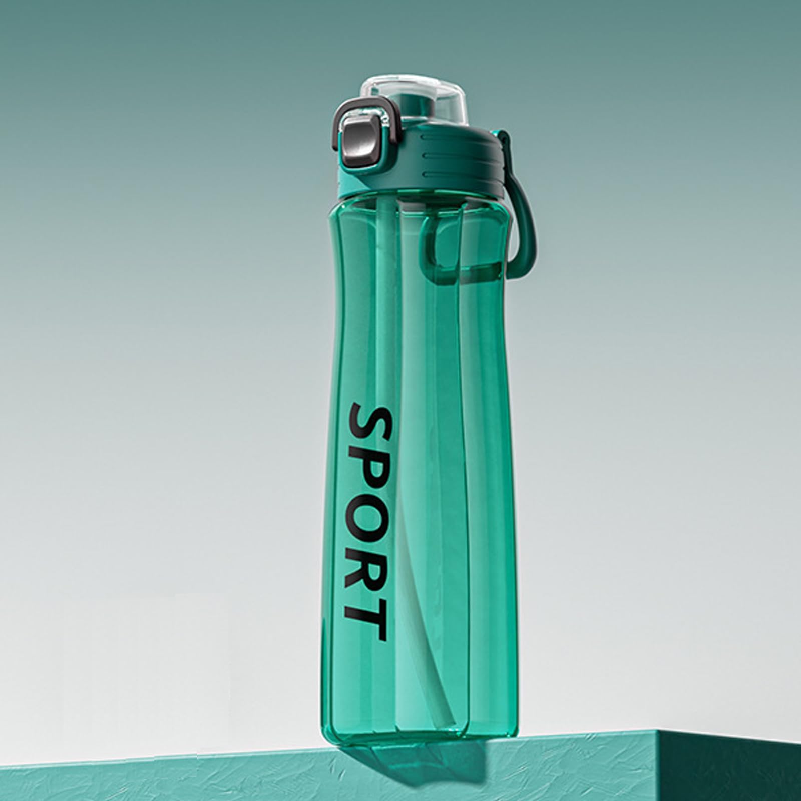 DEARART 24oz Water Bottles with Clip, 100% Leak Proof Double Spout Bottle With Straw, for Sport Office School Travel Gym Yoga, Black