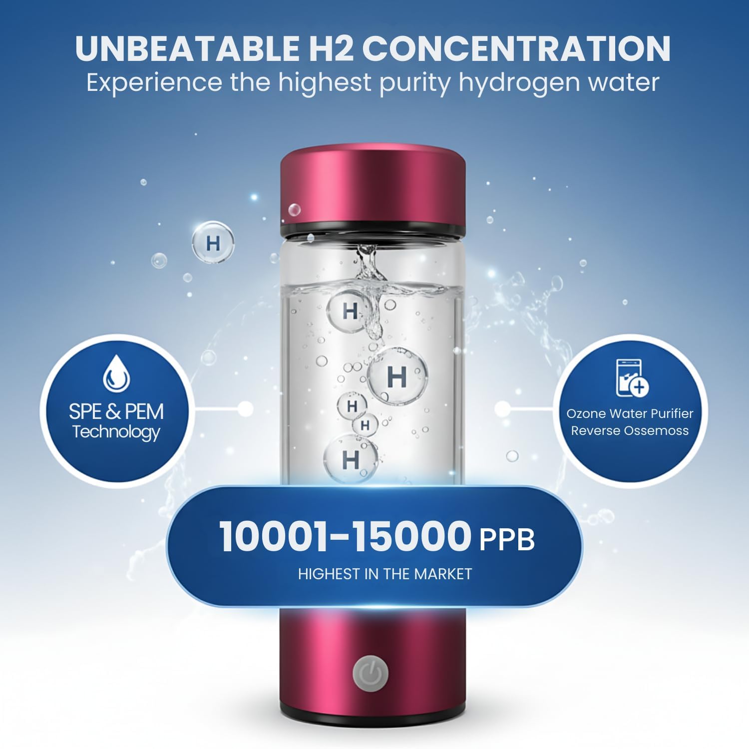 Hydrogen Water Bottle – Portable & Rechargeable – Enhance Hydration with Hydrogen-Rich Water Red