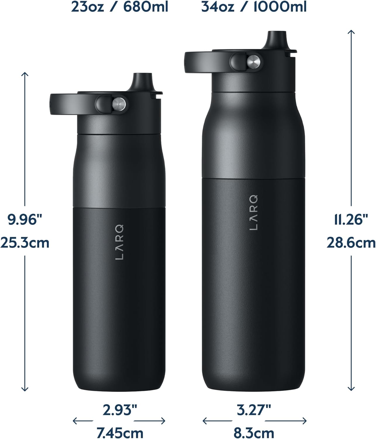 LARQ Twice as Nice Set Bottle Swig Top 34oz - Insulated Stainless Steel Water Bottle With Built-In Silicone Handle, Mojave Dune & Obsidian Black