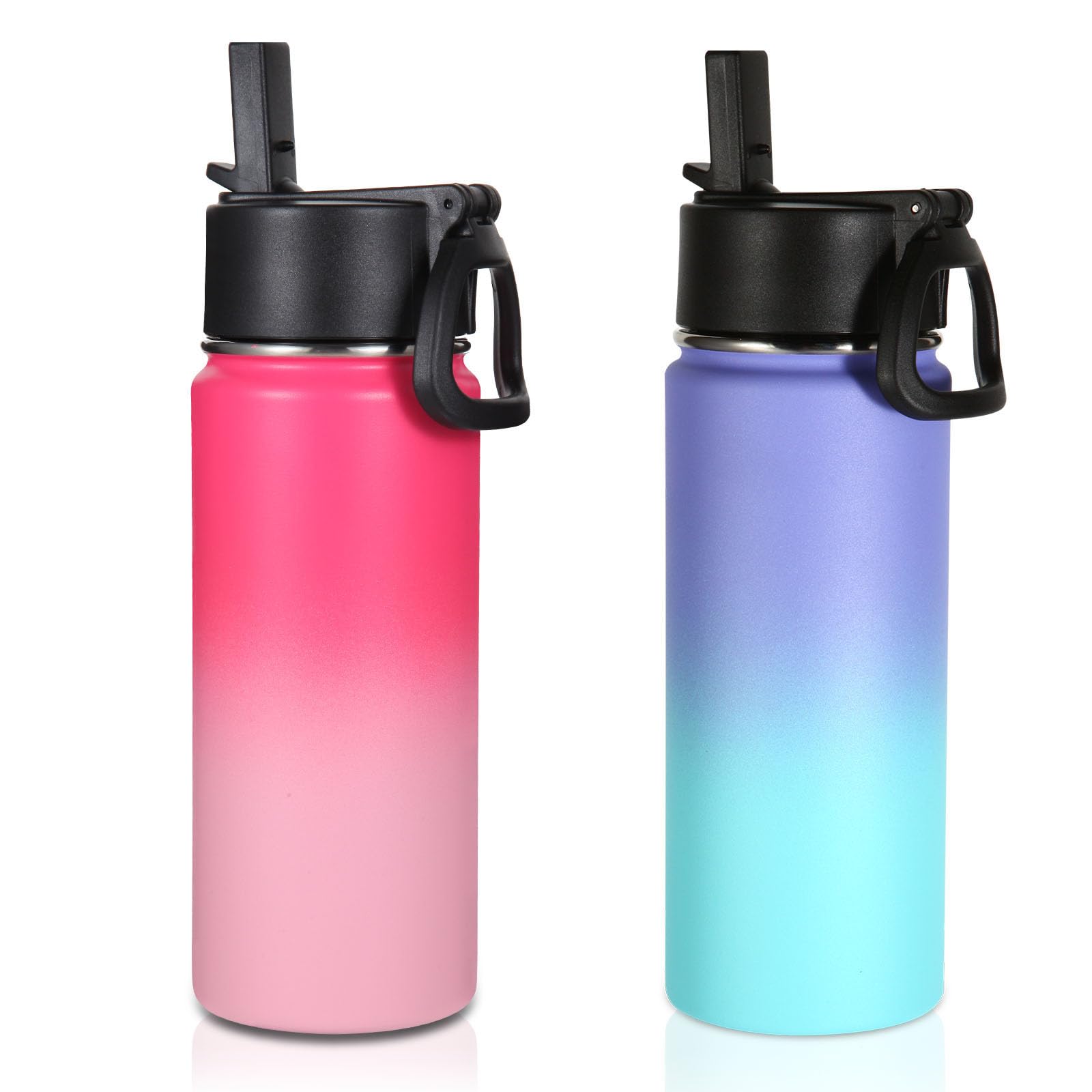Volhoply 16 OZ Kids Water Bottle Bulk 8 Pack,Insulated Sports Bottles with Straw Lid,Stainless Steel Bottle with Handle Keep Cold & Hot,Double Wall Vacuum Tumbler Cups for School(Assorted, 8)