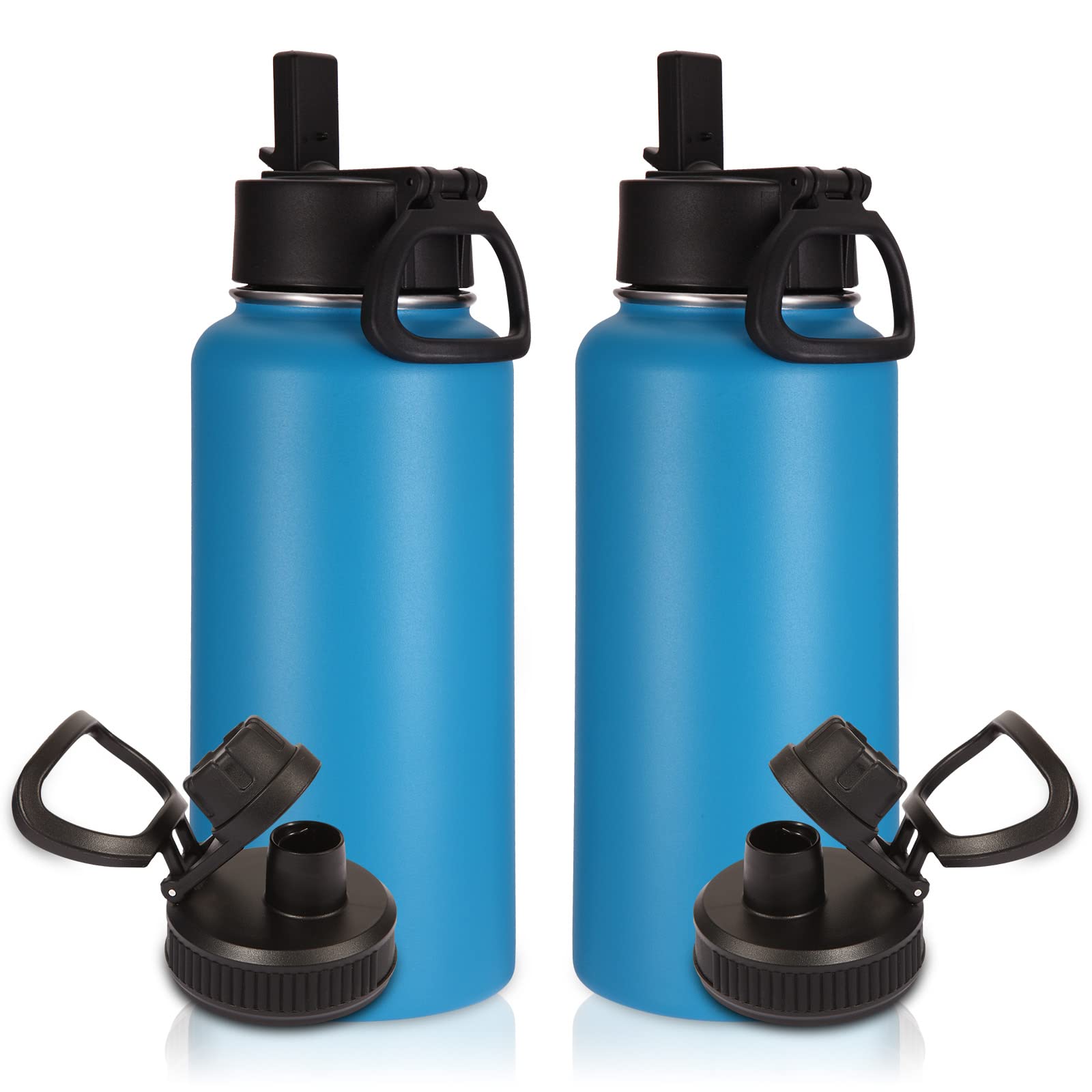 Volhoply 32 oz Insulated Water Bottles Bulk 8 Pack with Straw Lid & Spout Lid,Stainless Steel Sports Water Bottle,Double Wall Vacuum Cups,Leakproof Wide Mouth Metal Flask for Hiking,Camping(Mix,8)