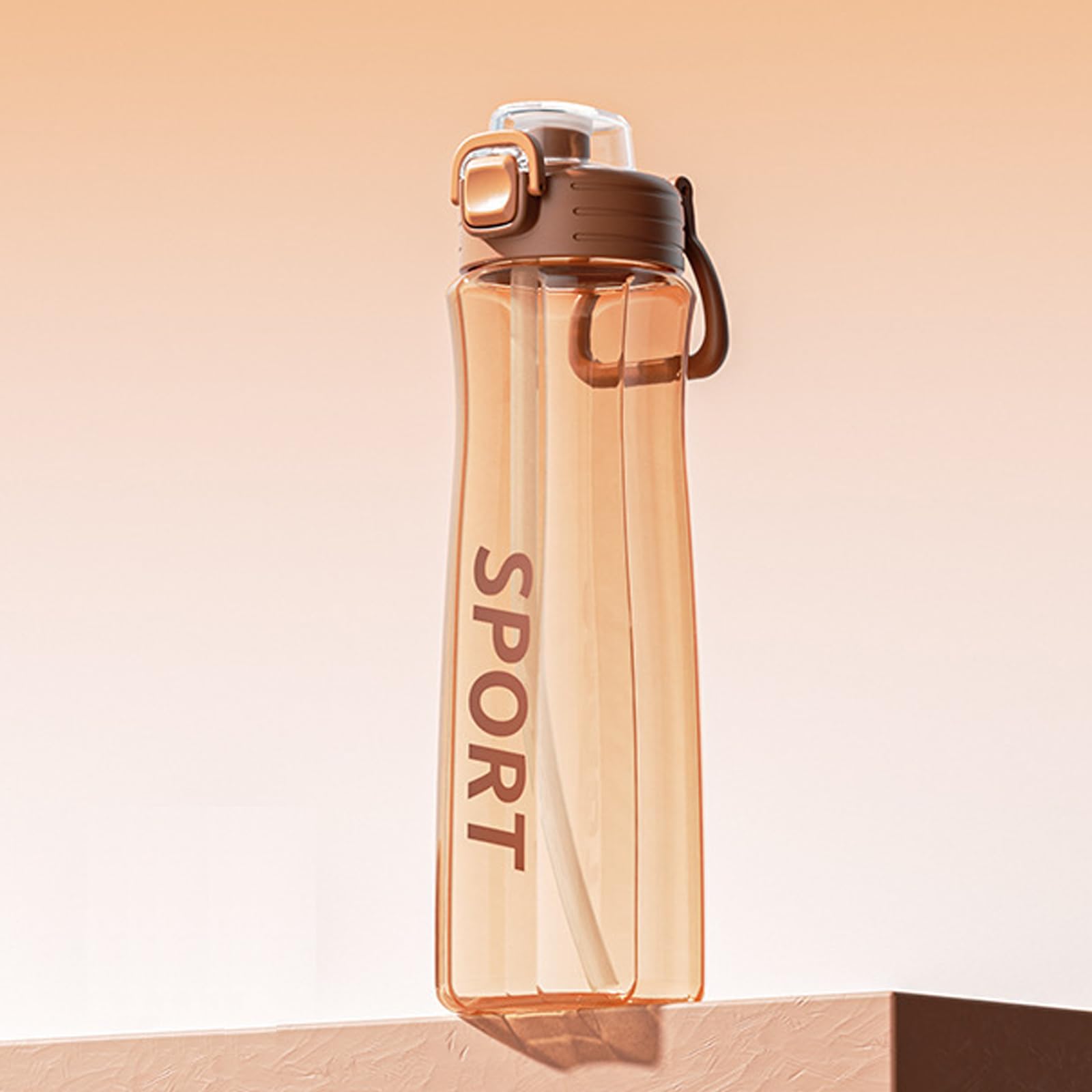 DEARART 24oz Water Bottles with Clip, 100% Leak Proof Double Spout Bottle With Straw, for Sport Office School Travel Gym Yoga, Black