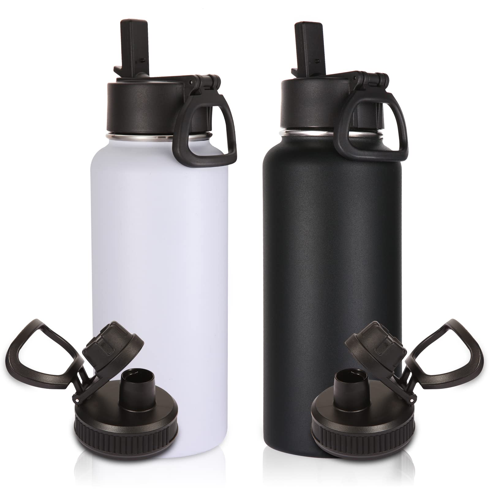 Volhoply 32 oz Insulated Water Bottles Bulk 8 Pack with Straw Lid & Spout Lid,Stainless Steel Sports Water Bottle,Double Wall Vacuum Cups,Leakproof Wide Mouth Metal Flask for Hiking,Camping(Mix,8)