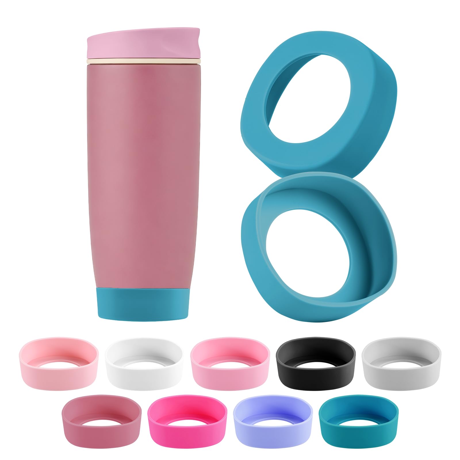 2PCS Silicone Boot for Owala SmoothSip Slider Tumbler 12oz 20oz, Protective Anti-Slip Bottom Coffee Travel Mug, BPA Free for Owala Accessories (Pink)