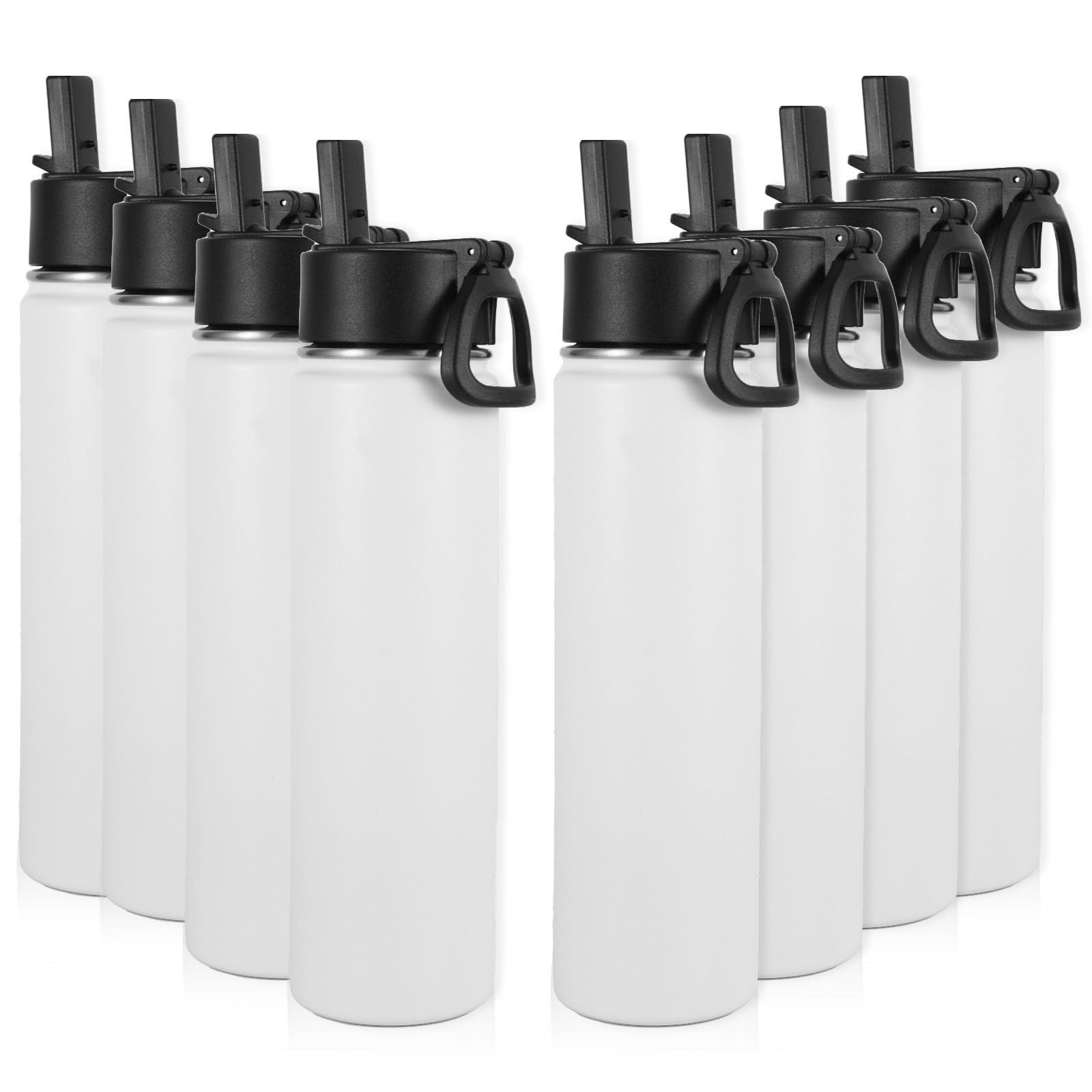 Volhoply 24oz Insulated Water Bottle With Straw Bulk 8 Pack,Metal Wide Mouth Water Bottles With Handle Lid Keep Cold,Reusable Double Wall Cups,Powder Coated Sport Bottle For Holder(silver,8 count)