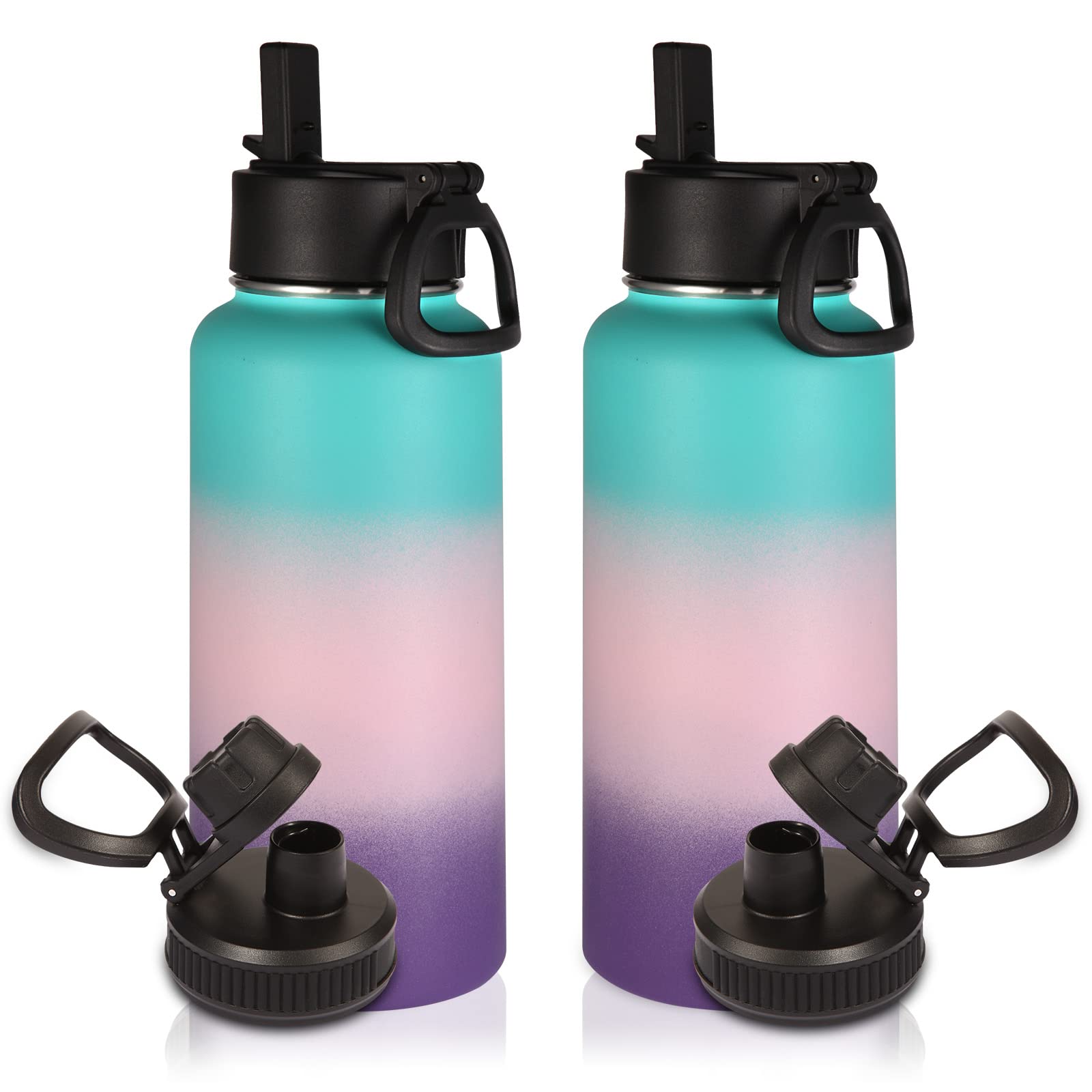 Volhoply 32 oz Insulated Water Bottles Bulk 8 Pack with Straw Lid & Spout Lid,Stainless Steel Sports Water Bottle,Double Wall Vacuum Cups,Leakproof Wide Mouth Metal Flask for Hiking,Camping(Mix,8)