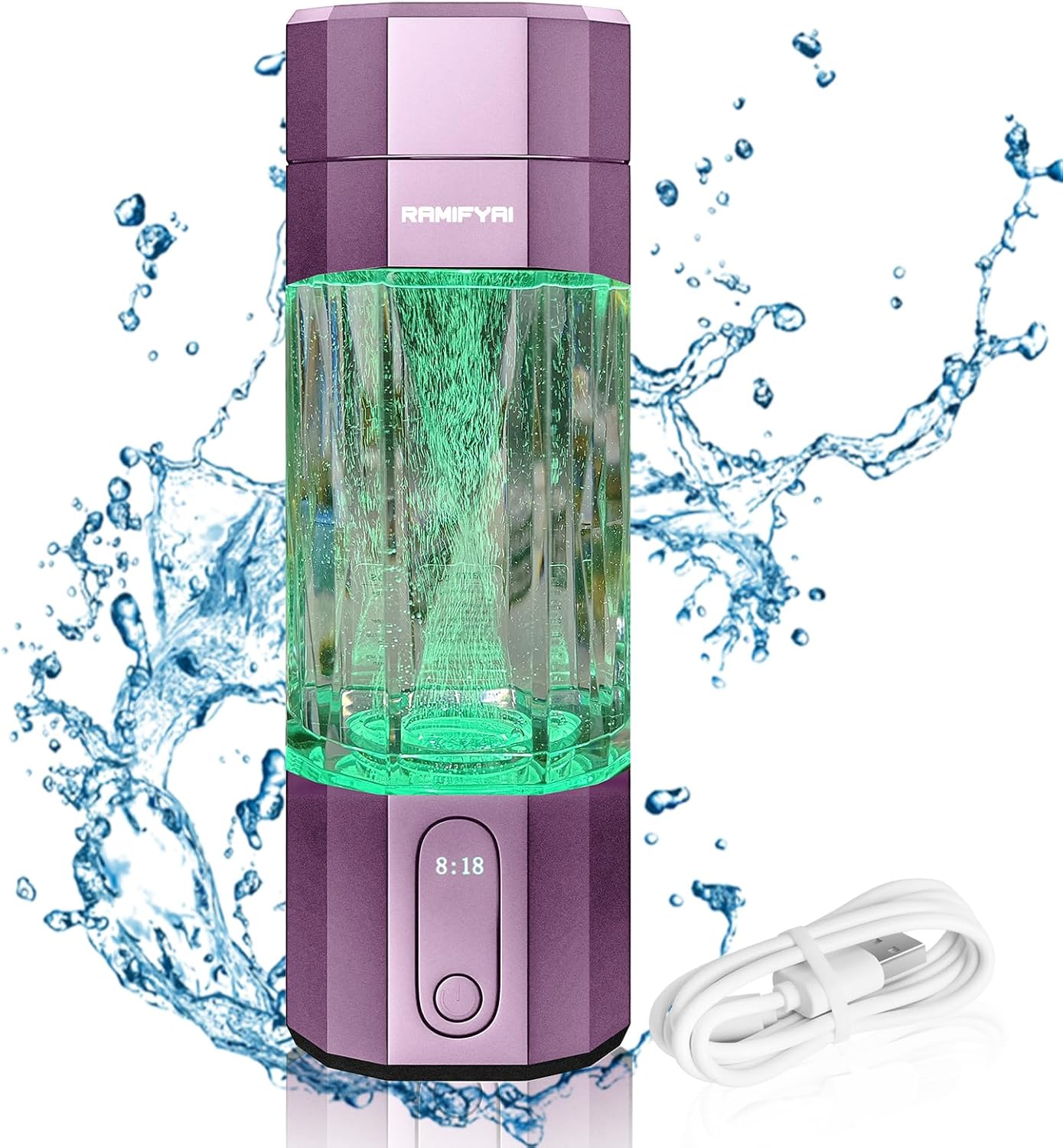 New Upgrade 10000PPB Hydrogen Water Bottle SPE/PEM Technology Seven Colorful Light Double Anti-Slip and Leak-Proof Hydrogen Water Generator with LCD Display (H80 Purple)