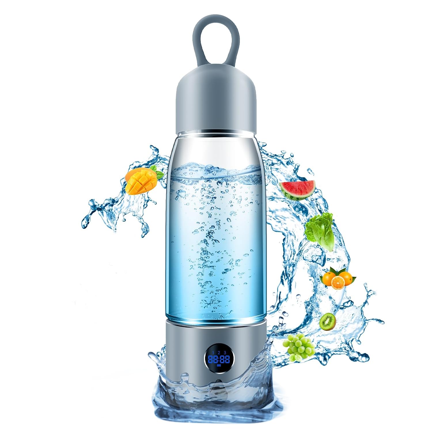 Hydrogen Water Bottle with Three Modes Produces 5000 PPB of Hydrogen Water in 8 Minutes,Made of Aluminium and Glass,with Colorful Light,Rechargeable for Travelling,Office,Home