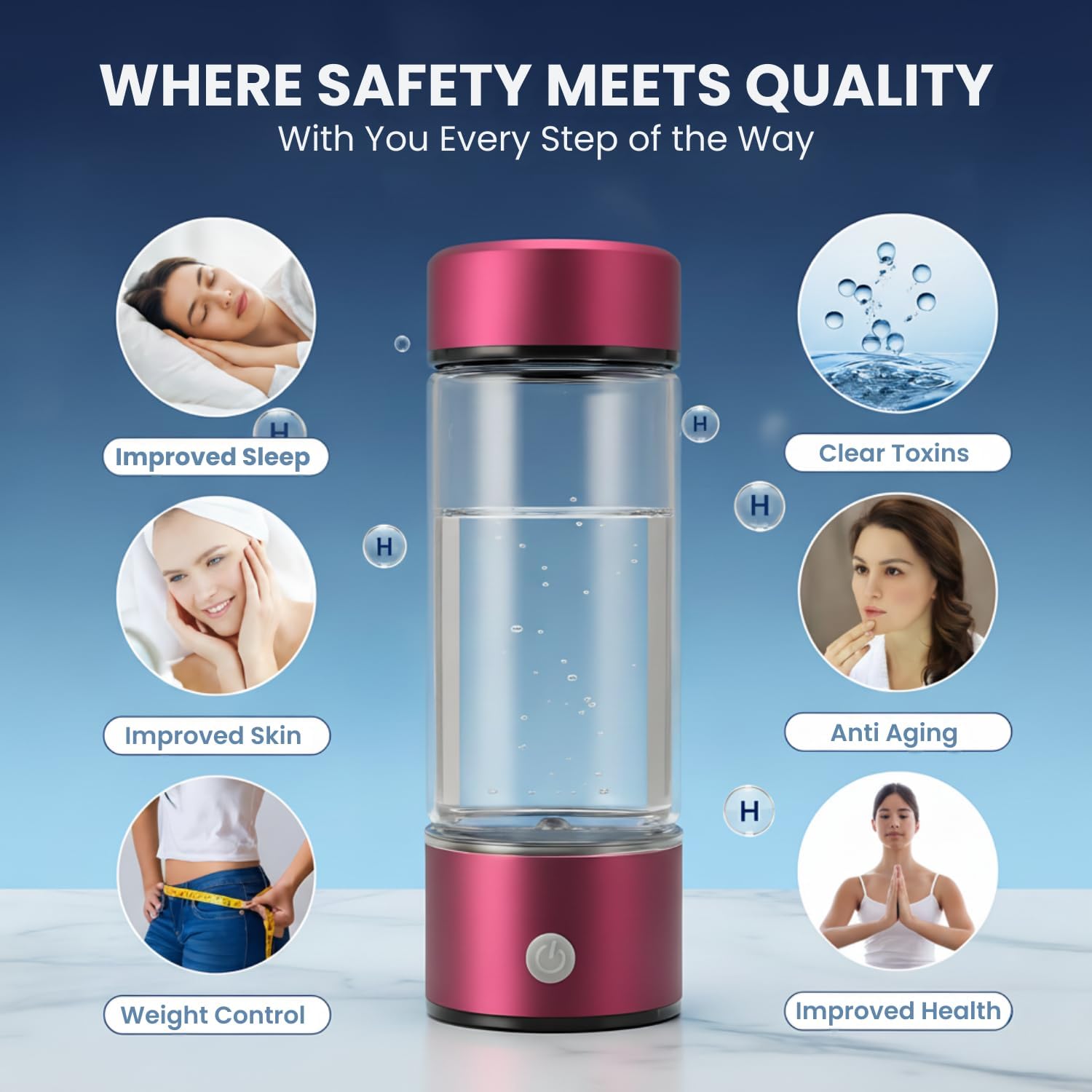 Hydrogen Water Bottle – Portable & Rechargeable – Enhance Hydration with Hydrogen-Rich Water Red