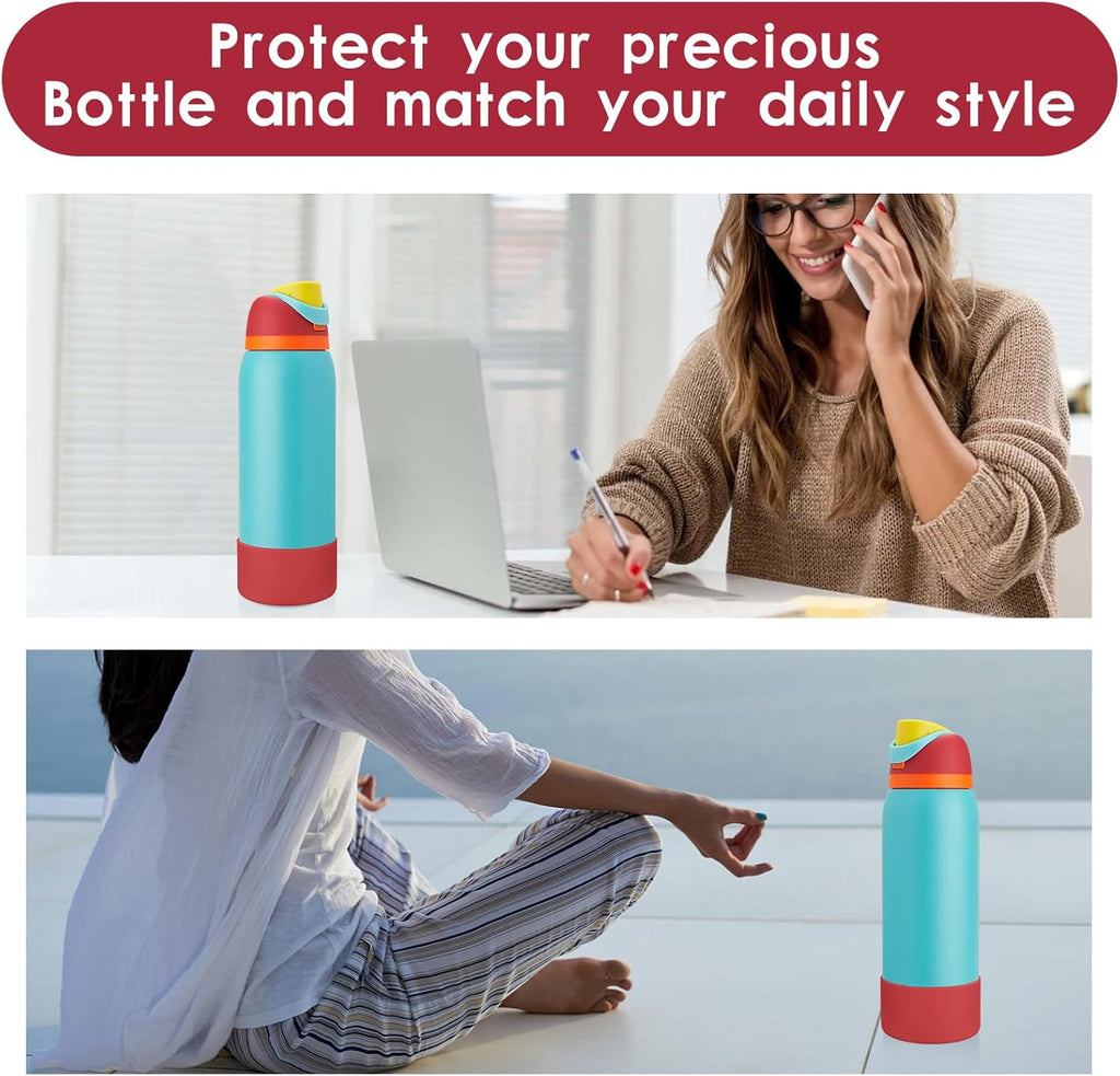 2PCS Silicone Water Bottle Boot, Compatible with Owala 24oz 32oz 40oz, Protective Anti-Scratch & Anti-Dent No Noise Sleeve Cover for FreeSip/Twist/Flip Water Bottles (Burgundy, 24 Ounces)