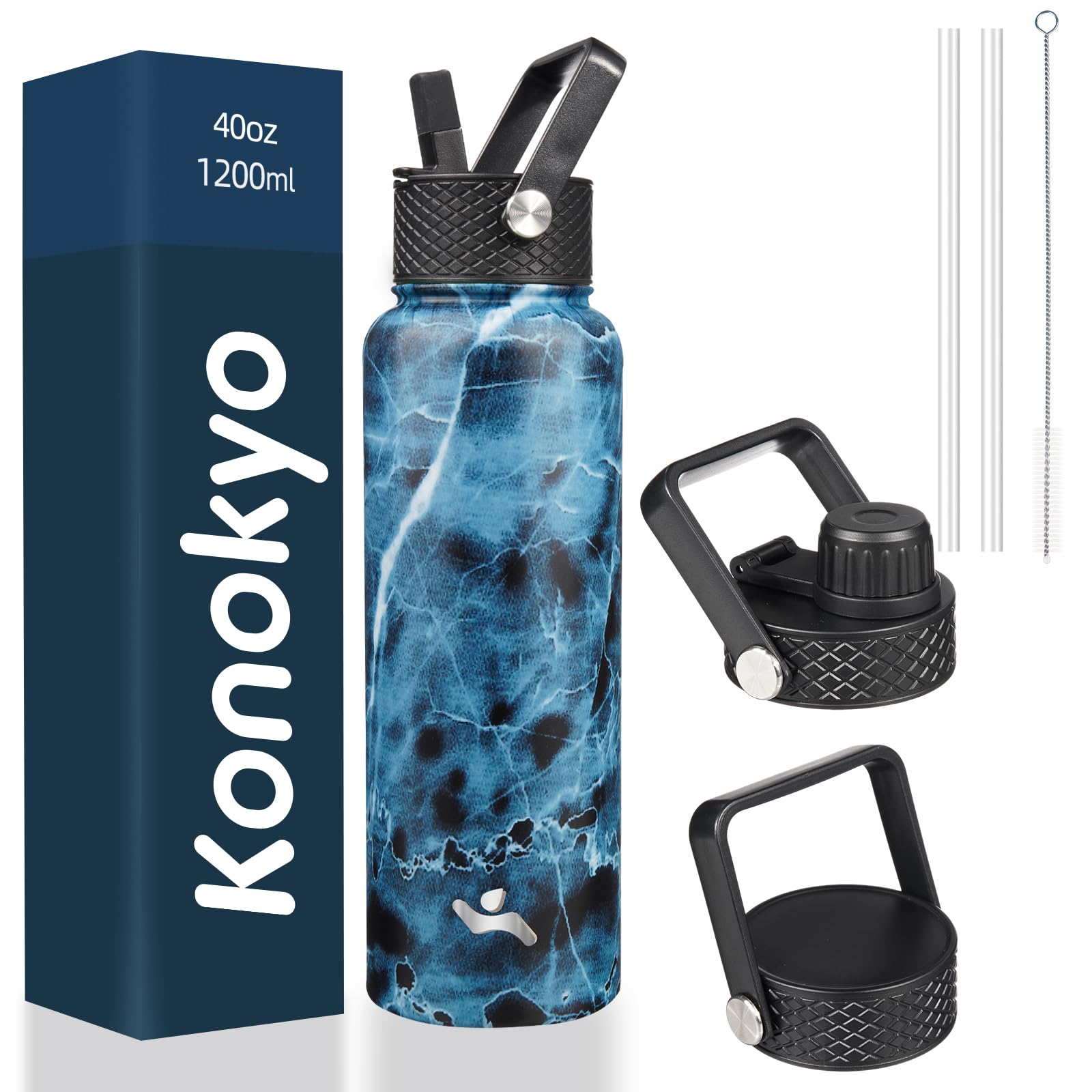 18 oz Insulated Water Bottle Stainless Steel Sport Bottles with 3 Lids,Mint