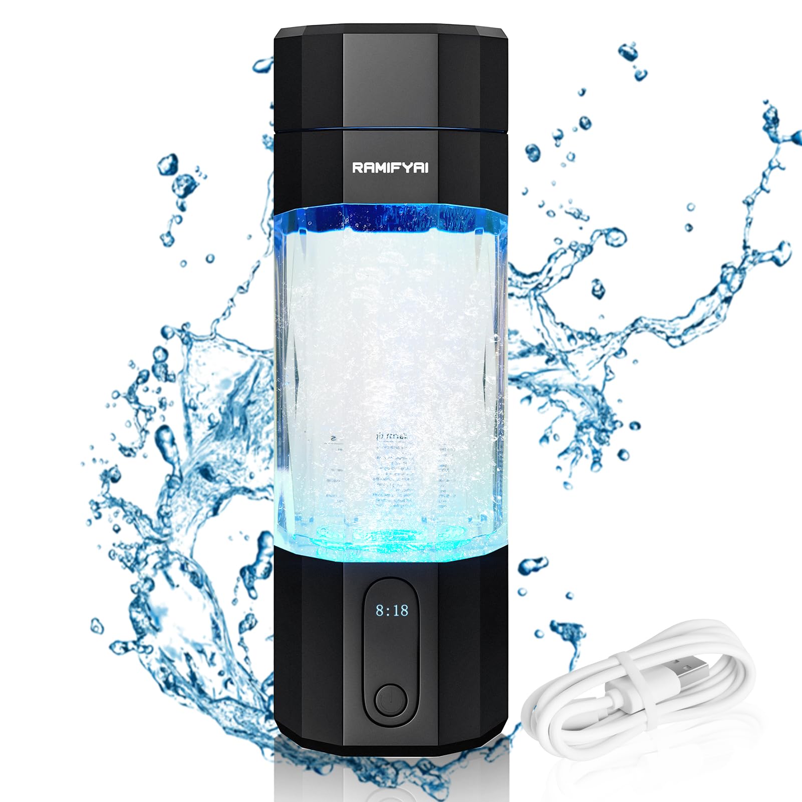 New Upgrade 10000PPB Hydrogen Water Bottle SPE/PEM Technology Seven Colorful Light Double Anti-Slip and Leak-Proof Hydrogen Water Generator with LCD Display (H80 Purple)