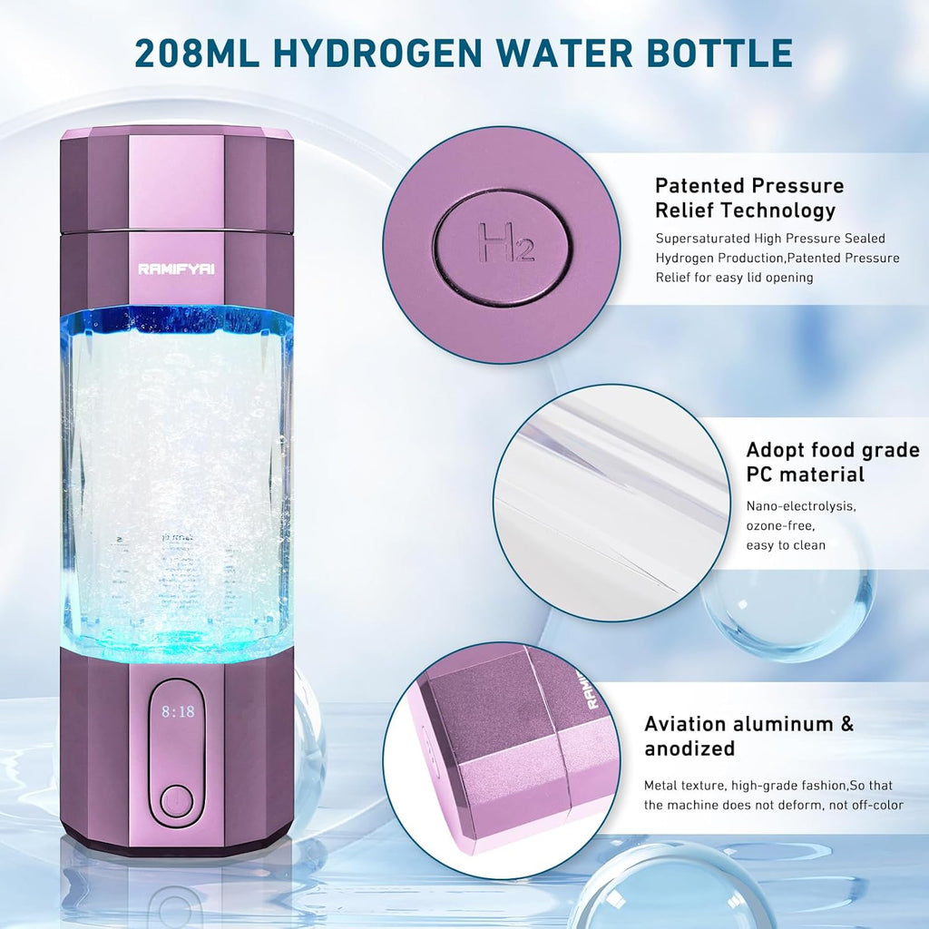 New Upgrade 10000PPB Hydrogen Water Bottle SPE/PEM Technology Seven Colorful Light Double Anti-Slip and Leak-Proof Hydrogen Water Generator with LCD Display (H80 Purple)