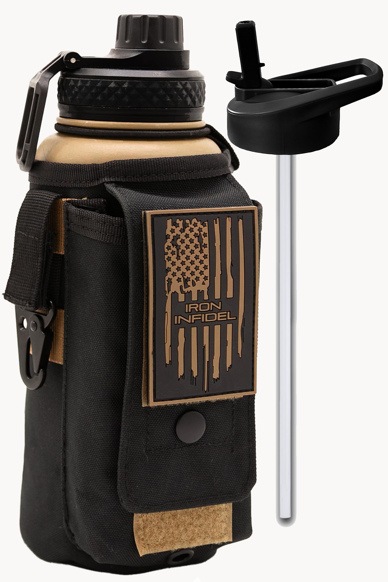 Iron Infidel Battle Bottle - Half Gallon Insulated Stainless Steel Water Jug with Handle - Gym Bottle for Men with Rugged Sleeve (Overland 2 Liter)