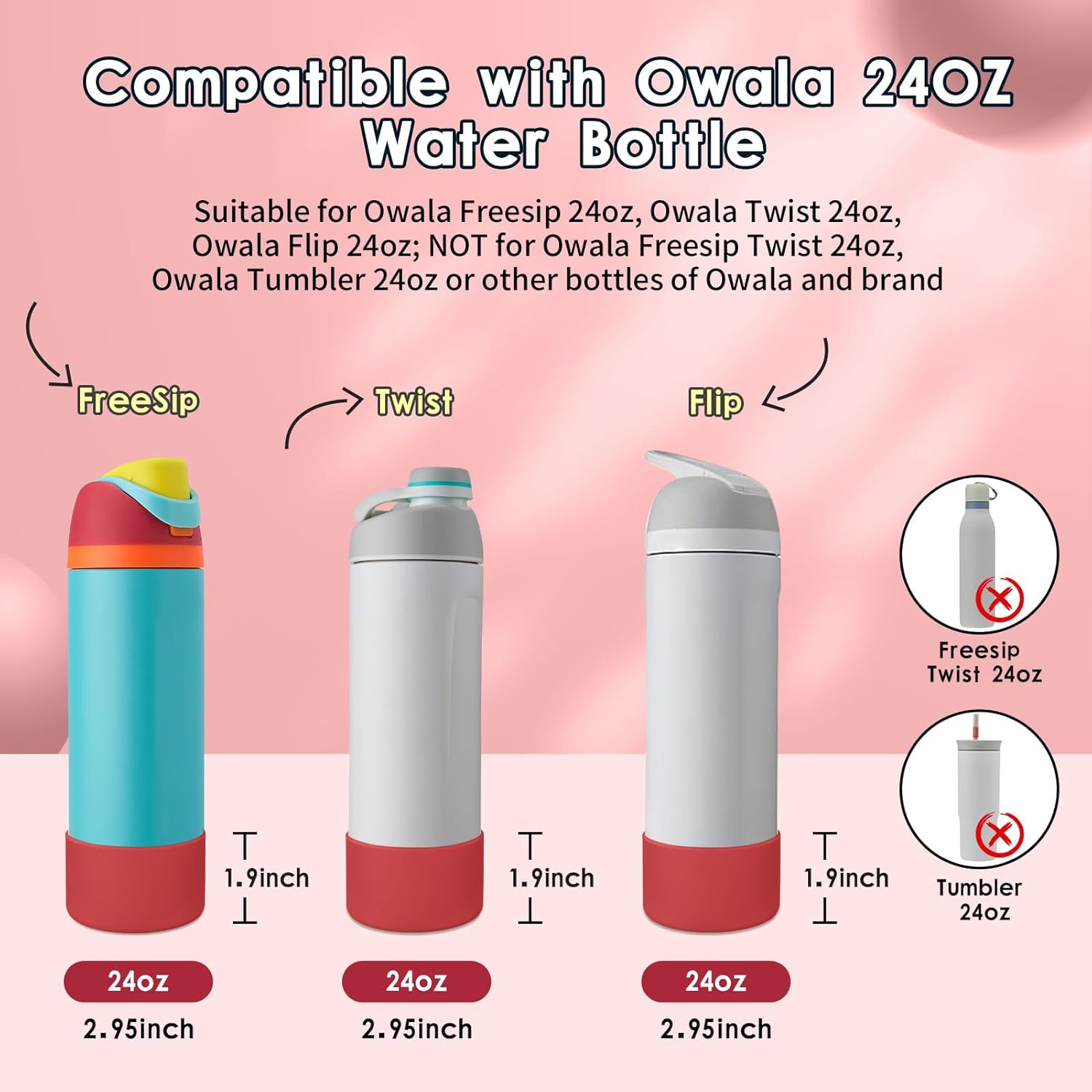 2PCS Silicone Water Bottle Boot, Compatible with Owala 24oz 32oz 40oz, Protective Anti-Scratch & Anti-Dent No Noise Sleeve Cover for FreeSip/Twist/Flip Water Bottles (Burgundy, 24 Ounces)