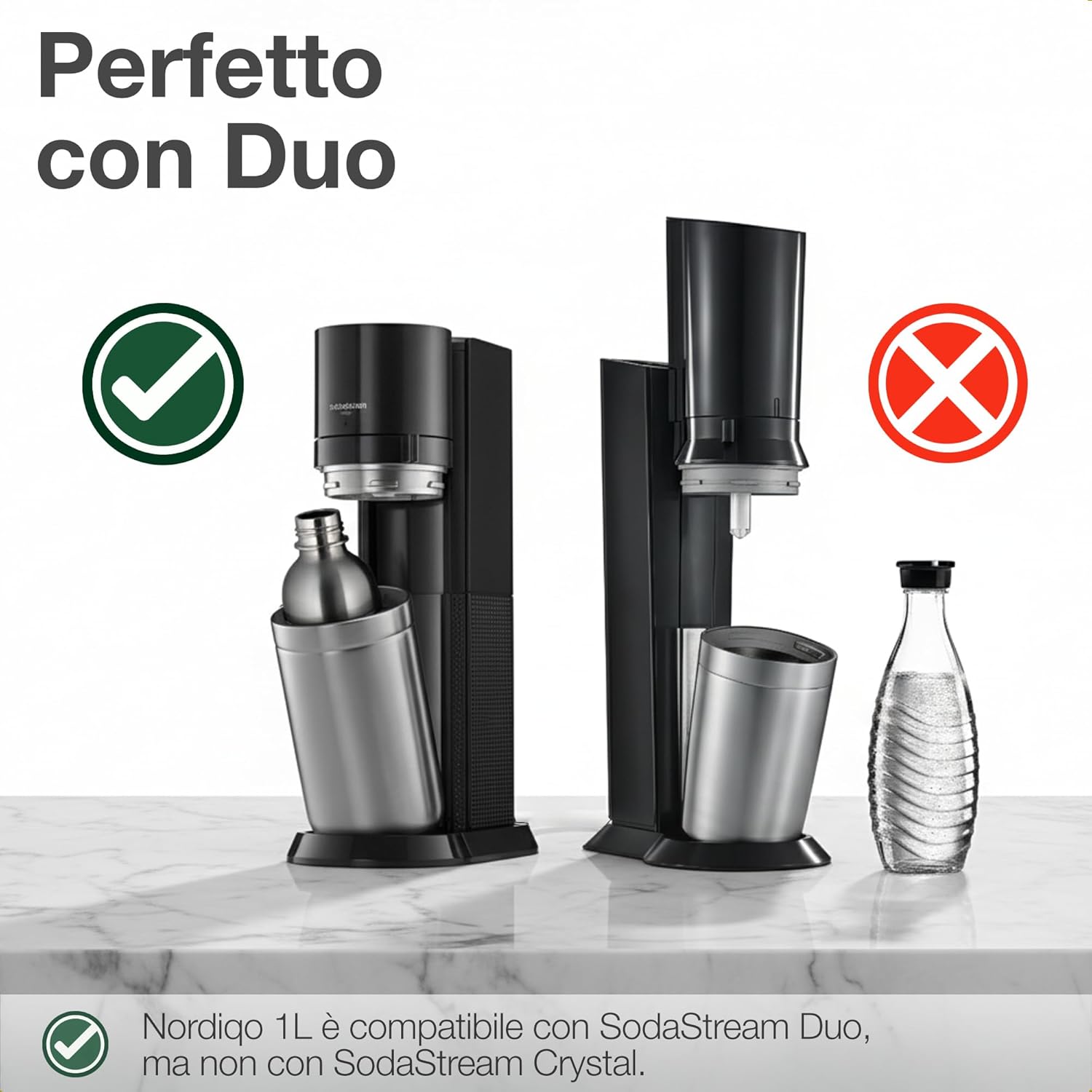 Stainless Steel Carbonating Bottle 33 oz | Compatible with Aarke Carbonator 3, SodaStream Duo & Plastic Bottles | Not for models Aqua Fizz & Jet | No Expiry | Plastic-Free