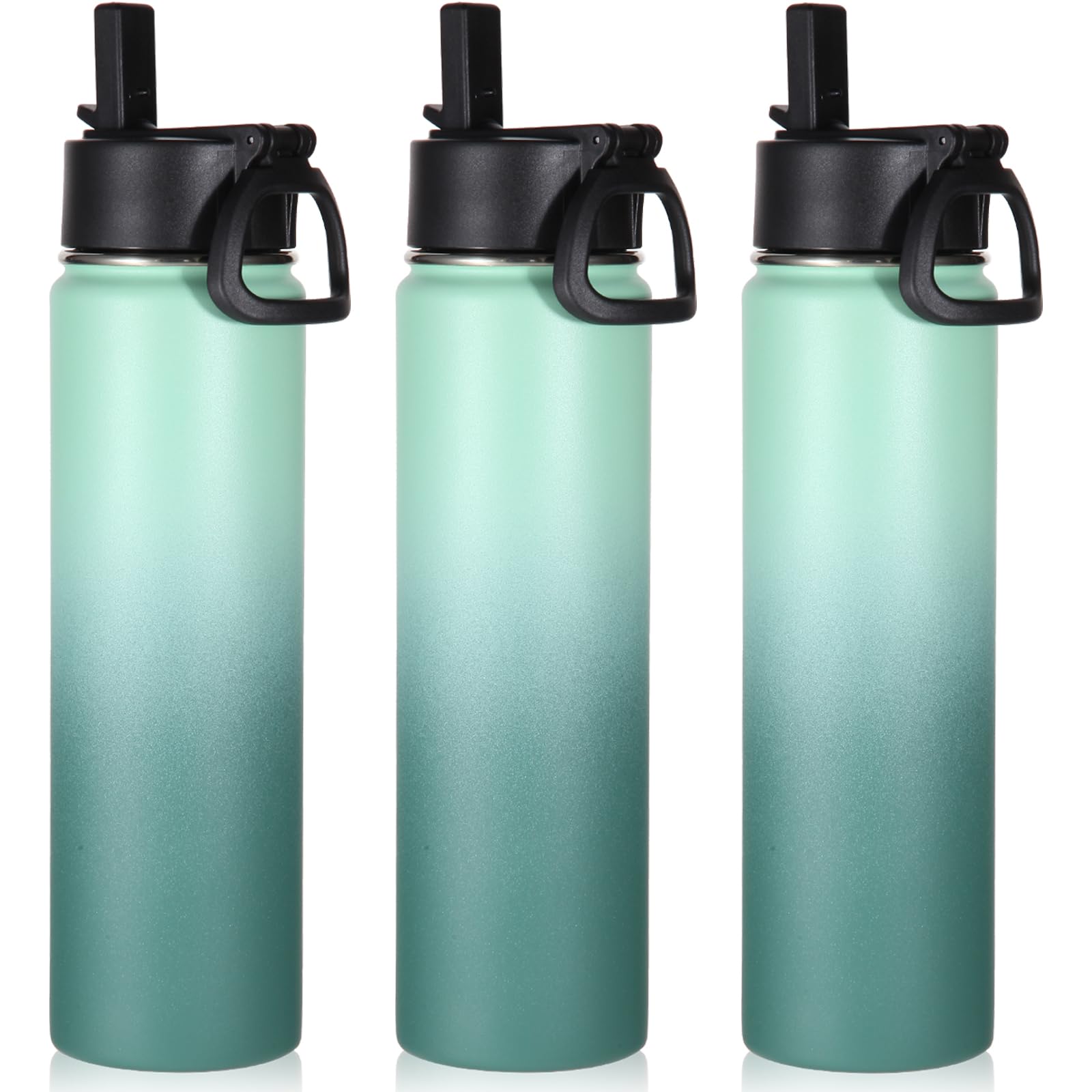 Volhoply 24oz Insulated Water Bottle With Straw Bulk 8 Pack,Metal Wide Mouth Water Bottles With Handle Lid Keep Cold,Reusable Double Wall Cups,Powder Coated Sport Bottle For Holder(silver,8 count)