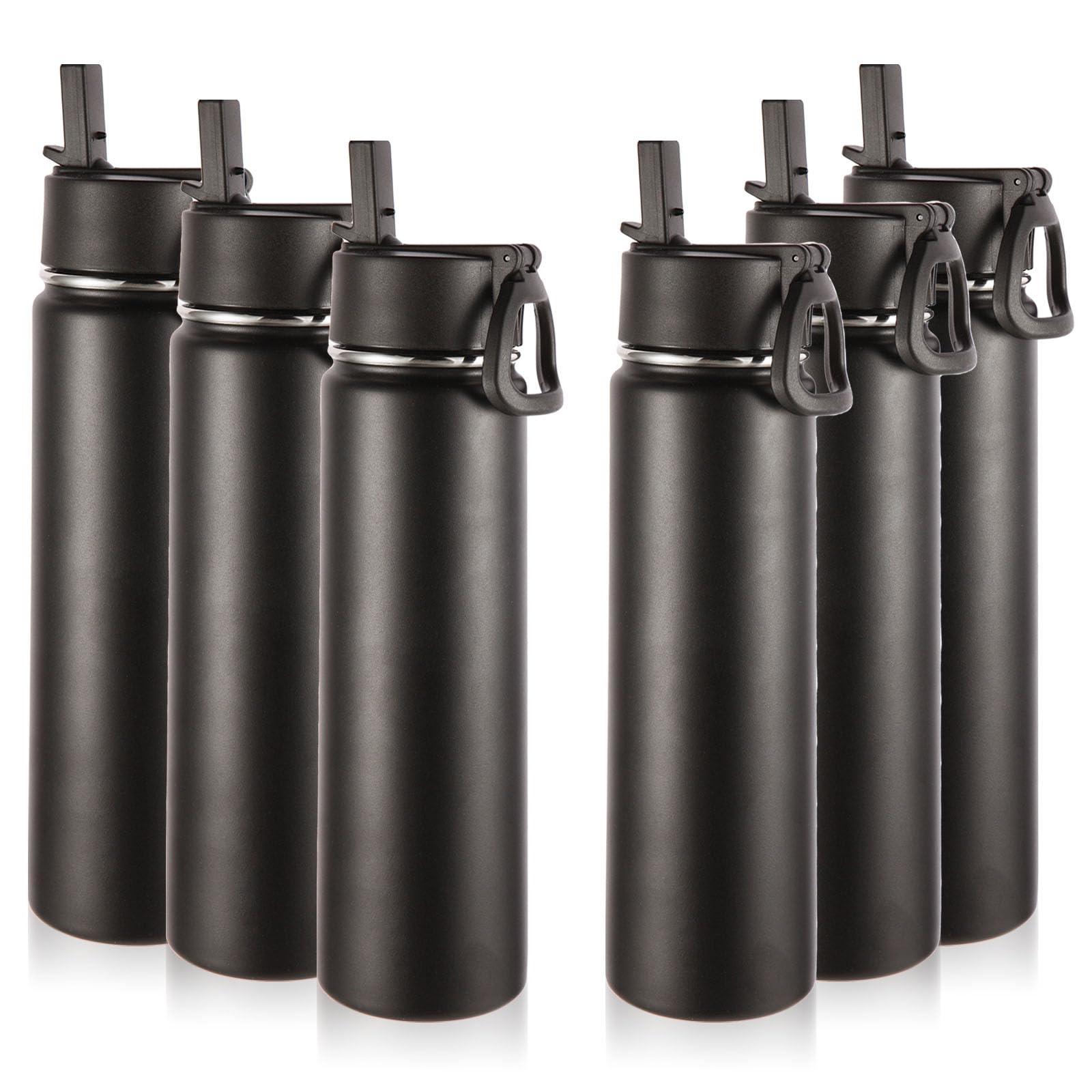 Volhoply 24oz Insulated Water Bottle With Straw Bulk 8 Pack,Metal Wide Mouth Water Bottles With Handle Lid Keep Cold,Reusable Double Wall Cups,Powder Coated Sport Bottle For Holder(silver,8 count)
