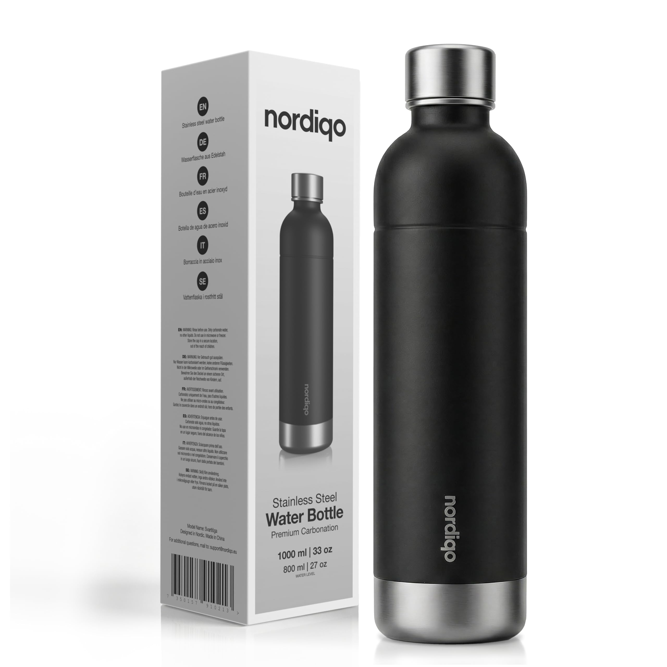 Stainless Steel Carbonating Bottle 33 oz | Compatible with Aarke Carbonator 3, SodaStream Duo & Plastic Bottles | Not for models Aqua Fizz & Jet | No Expiry | Plastic-Free