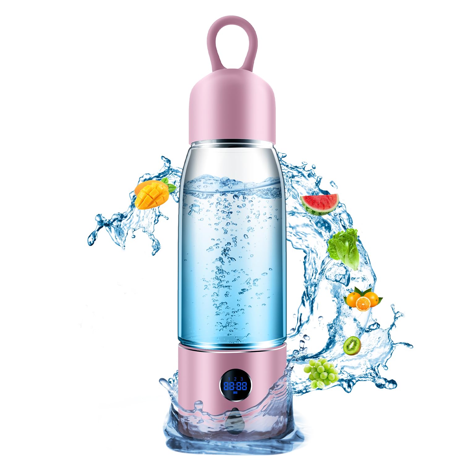 Hydrogen Water Bottle with Three Modes Produces 5000 PPB of Hydrogen Water in 8 Minutes,Made of Aluminium and Glass,with Colorful Light,Rechargeable for Travelling,Office,Home