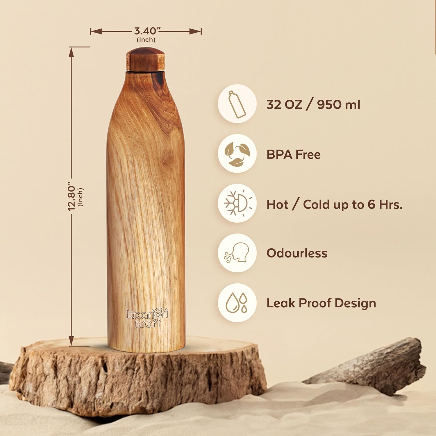 Copper Wooden Water Bottle | BPA Free | 32oz Water Bottle | Leak-Proof & Odorless | Perfect for Bottled Water Enthusiasts with a Sense of Humor