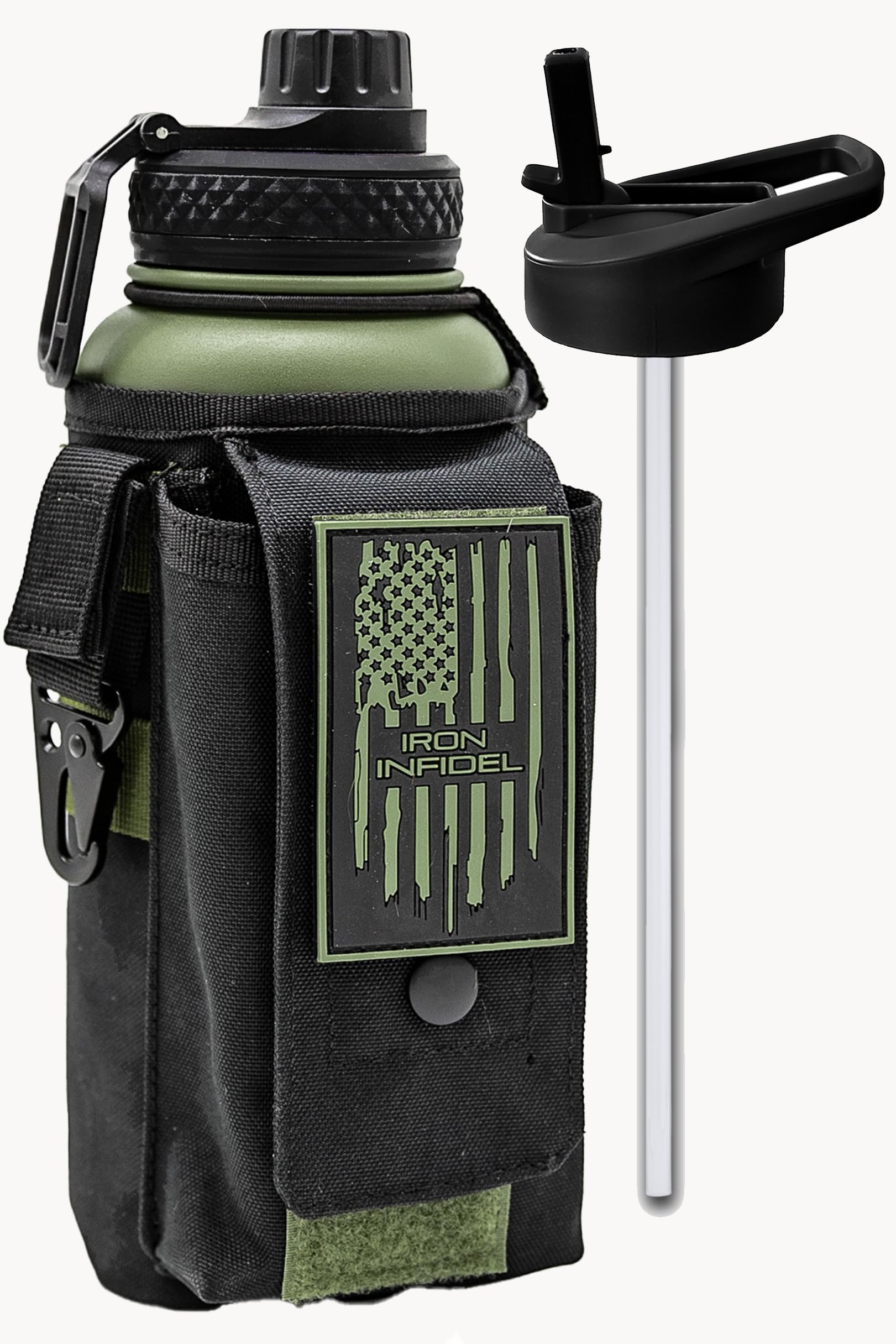 Iron Infidel Battle Bottle - Half Gallon Insulated Stainless Steel Water Jug with Handle - Gym Bottle for Men with Rugged Sleeve (Overland 2 Liter)