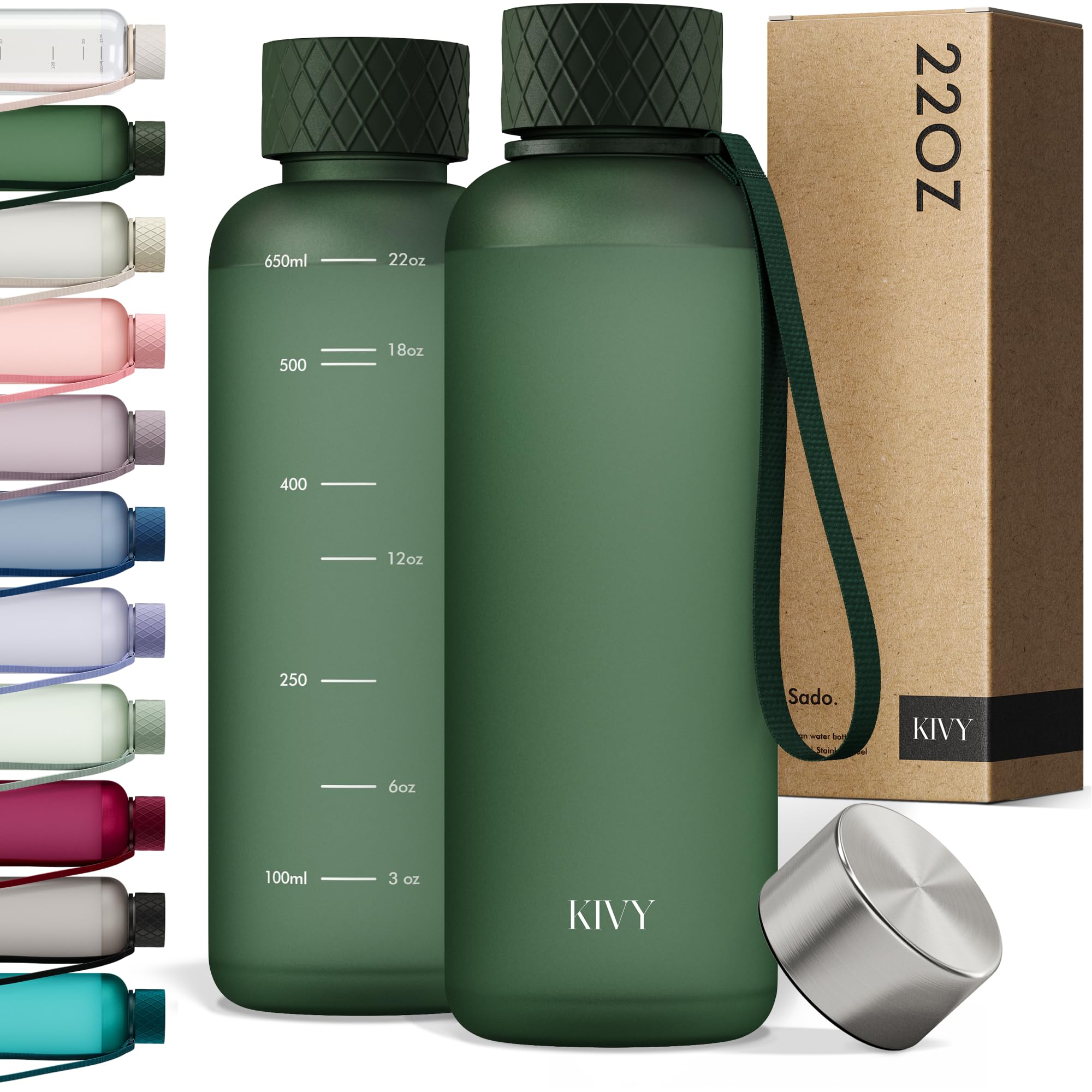 KIVY Large Water Bottle 50oz [Lightweight & Shatterproof] Fits Backpack & Cupholder for Travel, Sports, School - Extra large water bottle no straw - 1.5 Liter water bottles - 50oz Water bottle Green