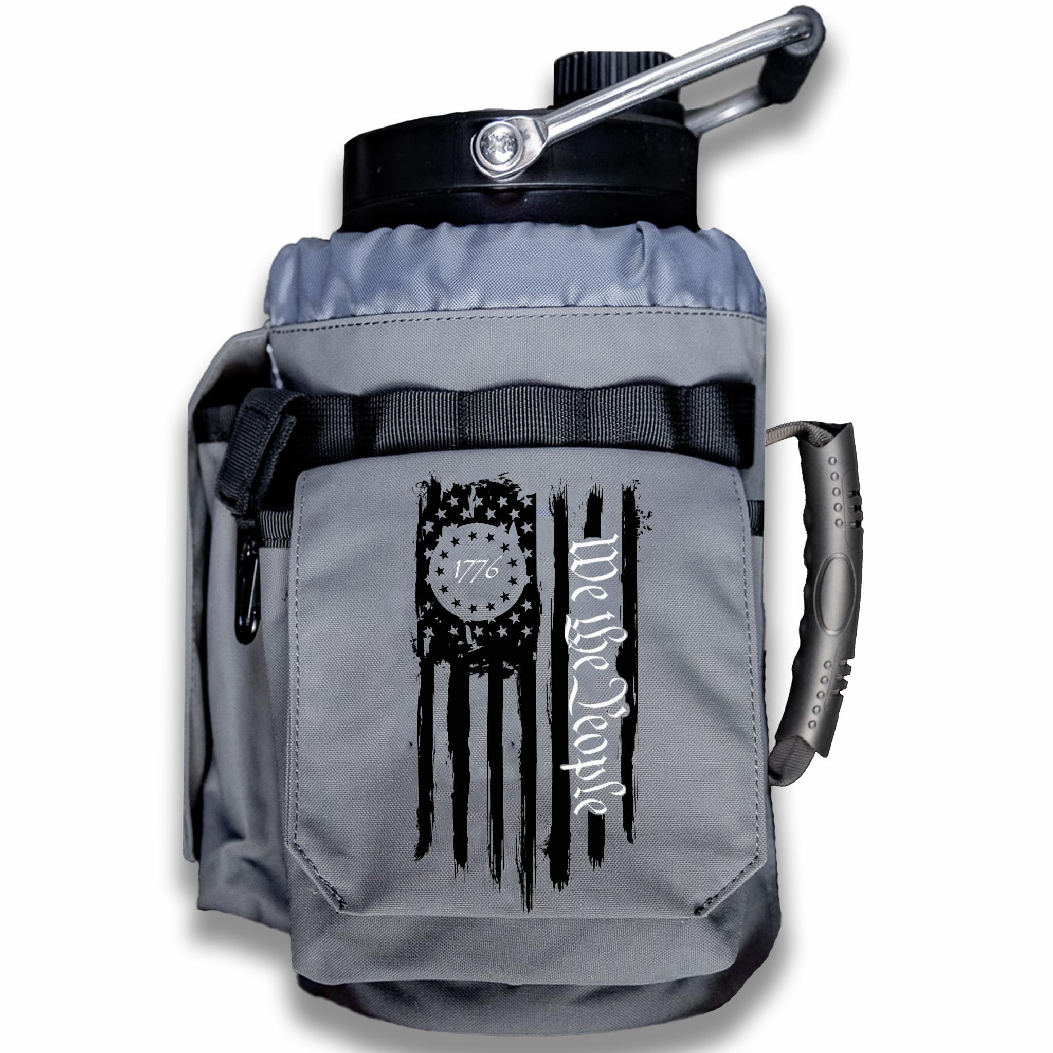 Iron Infidel Battle Bottle - Half Gallon Insulated Stainless Steel Water Jug with Handle - Gym Bottle for Men with Rugged Sleeve (Overland 2 Liter)