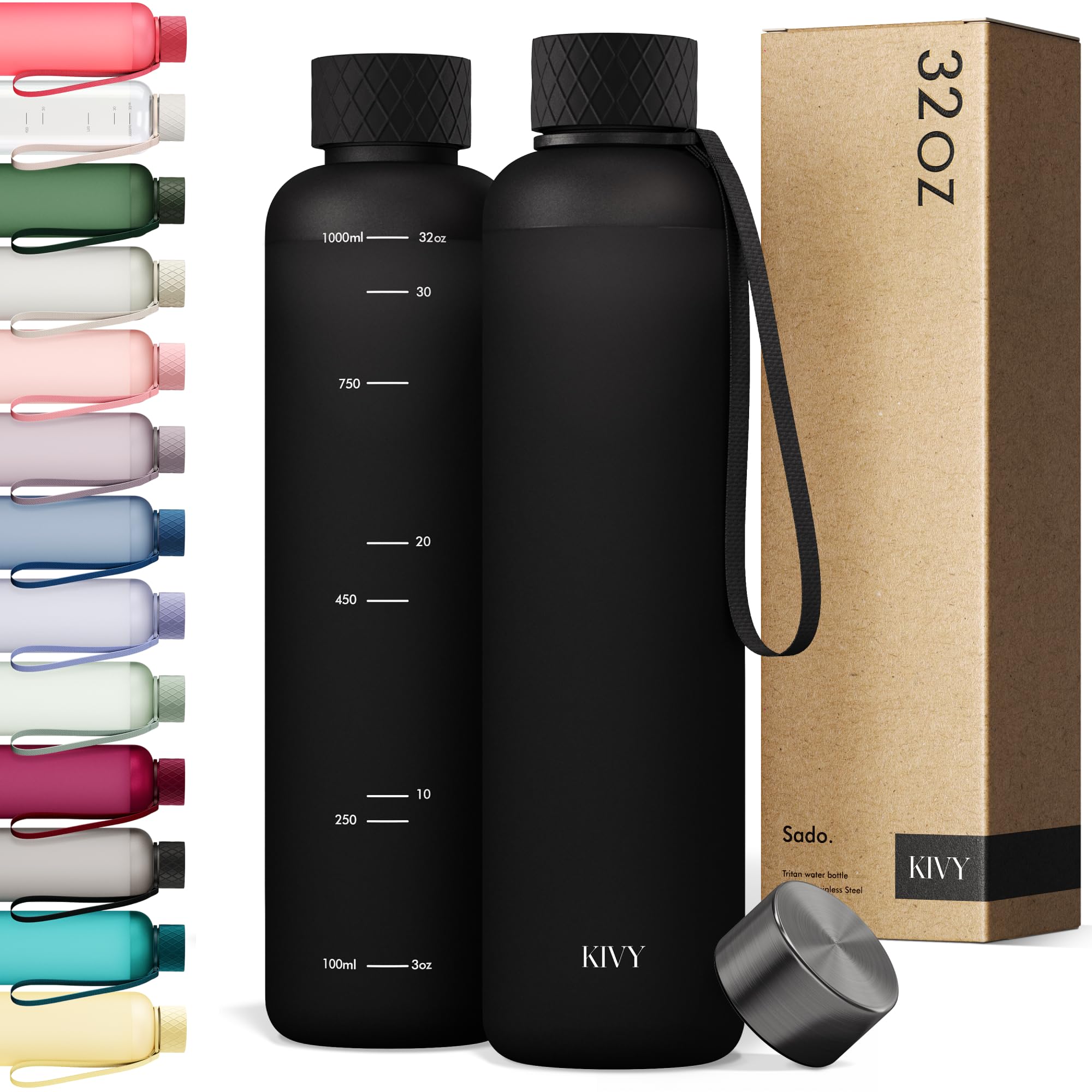 KIVY Large Water Bottle 50oz [Lightweight & Shatterproof] Fits Backpack & Cupholder for Travel, Sports, School - Extra large water bottle no straw - 1.5 Liter water bottles - 50oz Water bottle Green