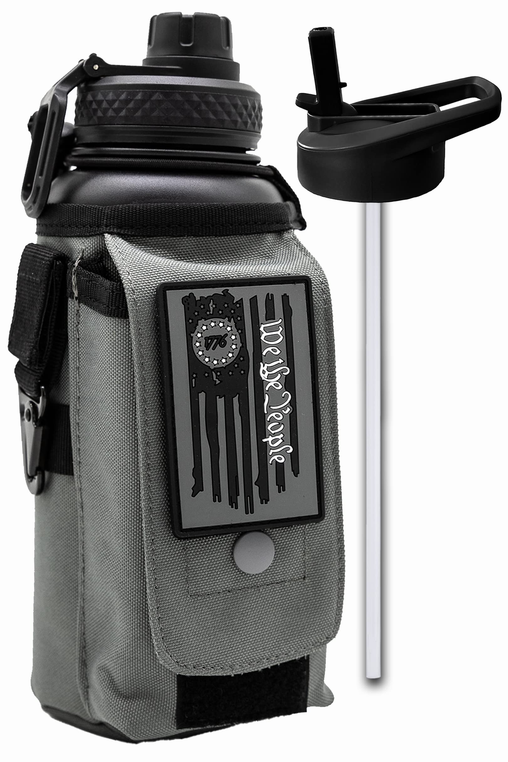 Iron Infidel Battle Bottle - Half Gallon Insulated Stainless Steel Water Jug with Handle - Gym Bottle for Men with Rugged Sleeve (Overland 2 Liter)