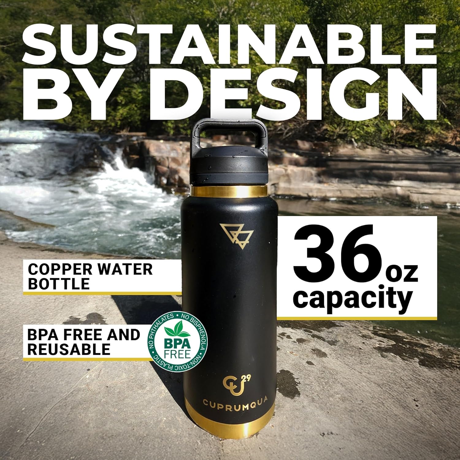 copper infused Water Bottle (black)