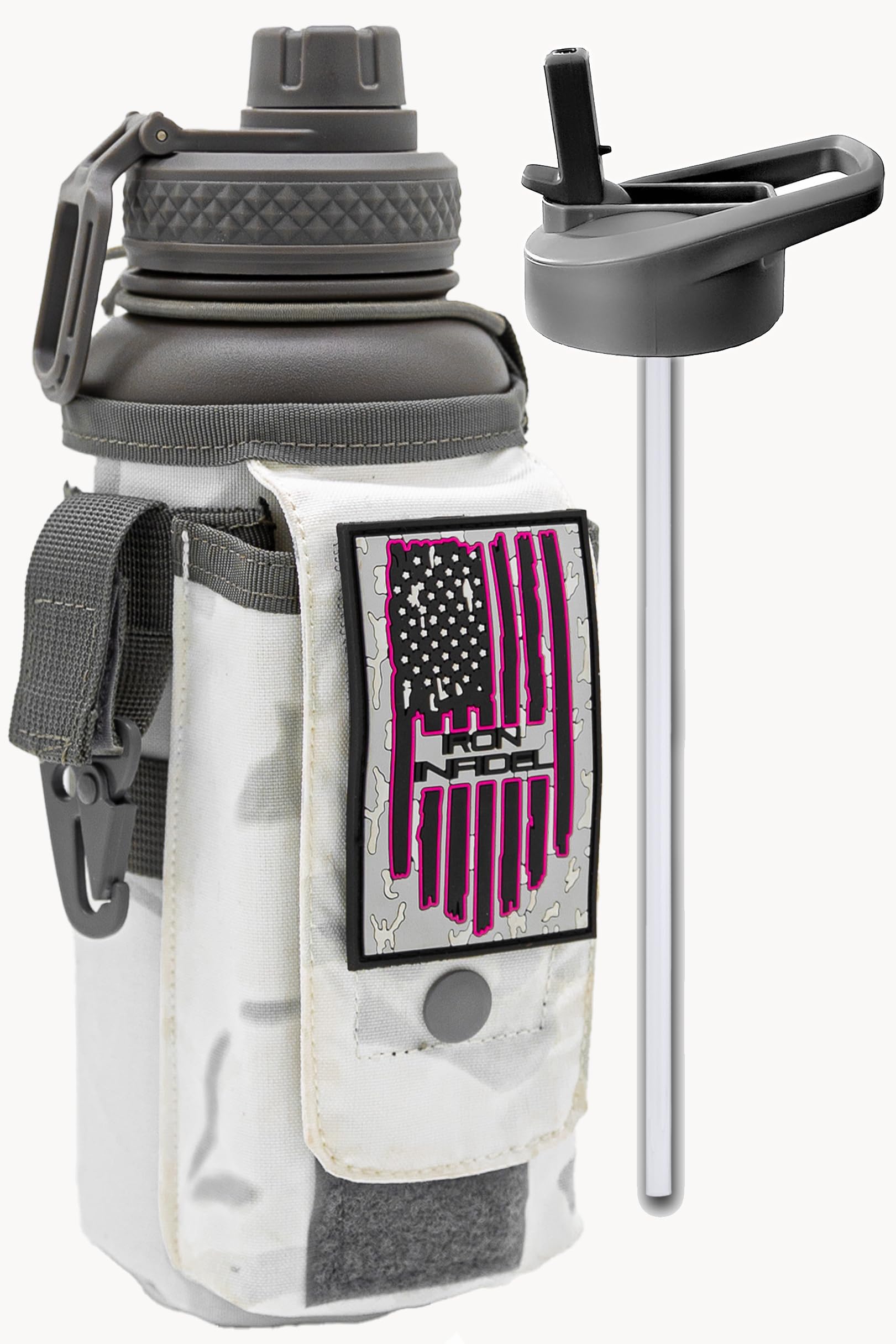 Iron Infidel Battle Bottle - Half Gallon Insulated Stainless Steel Water Jug with Handle - Gym Bottle for Men with Rugged Sleeve (Overland 2 Liter)